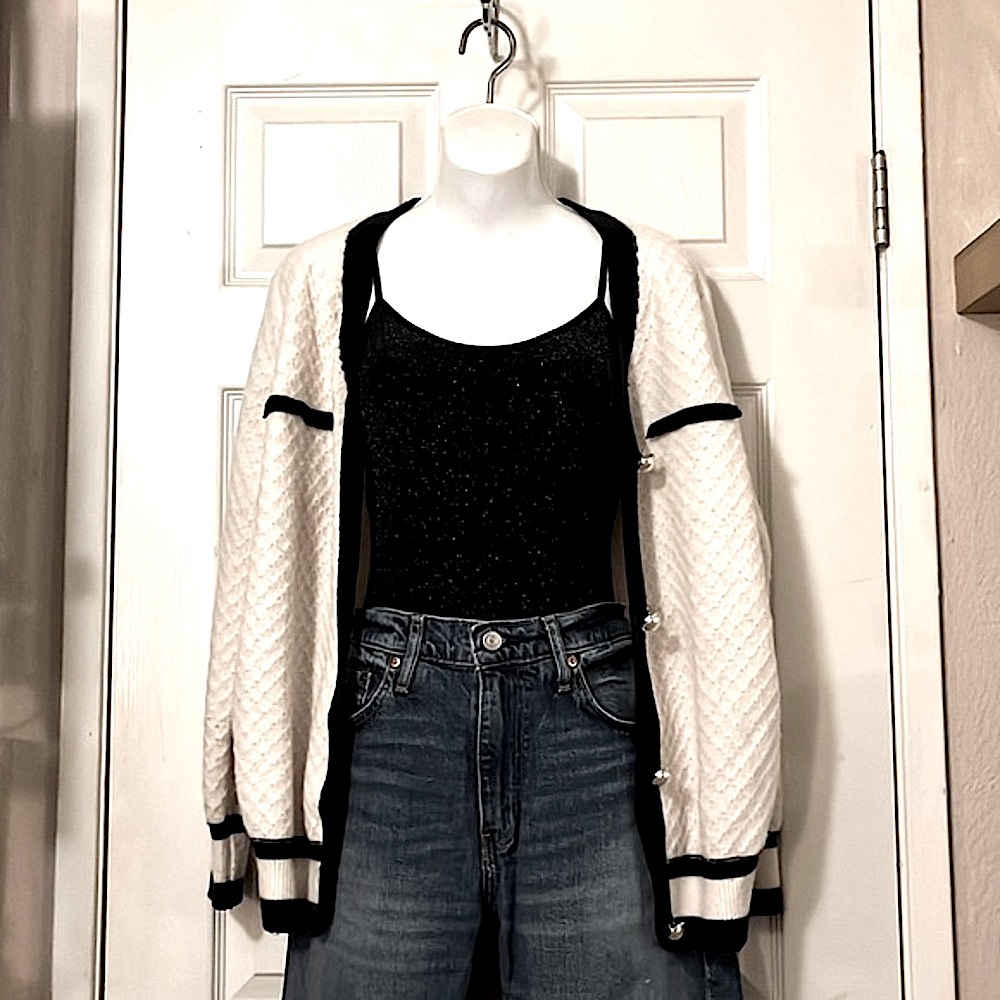 Lark + Grey Womens  Vintage Cream Button Down Honey Comb Knit Cardigan Sweater L - Picture 5 of 11